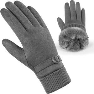 Women's Gray Winter Cold Weather Windproof Thermal Fleece Cuff Lined Gloves